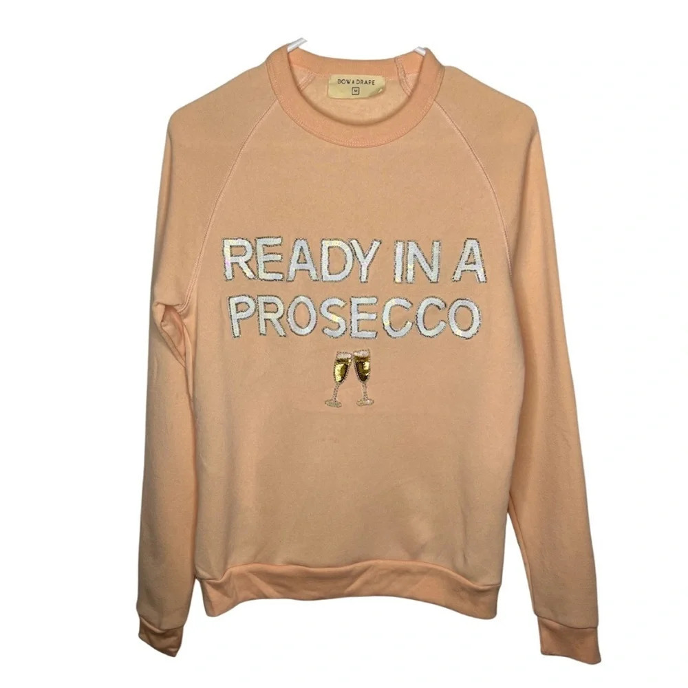 🥂PINK BOW AND DRAPE EMBELLISHED SWEATSHIRT- SIZE MEDIUM- NWOT🥂